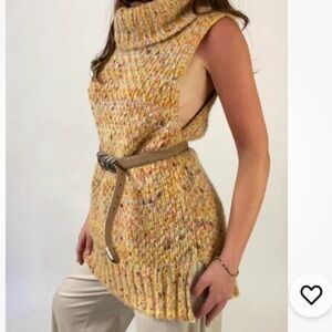 Free People Faye Yellow Speckled Turtleneck Cowl Neck‎ Sweater Vest Sz L